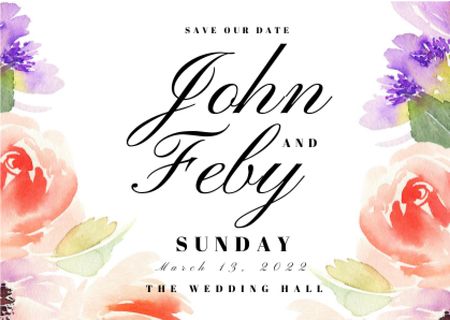 Wedding Invitation with Flowers Card Modelo de Design