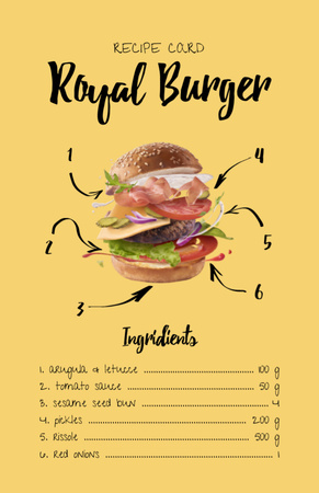 Plantilla de diseño de deliciosos ingredientes para cocinar hamburguesas Recipe Card 