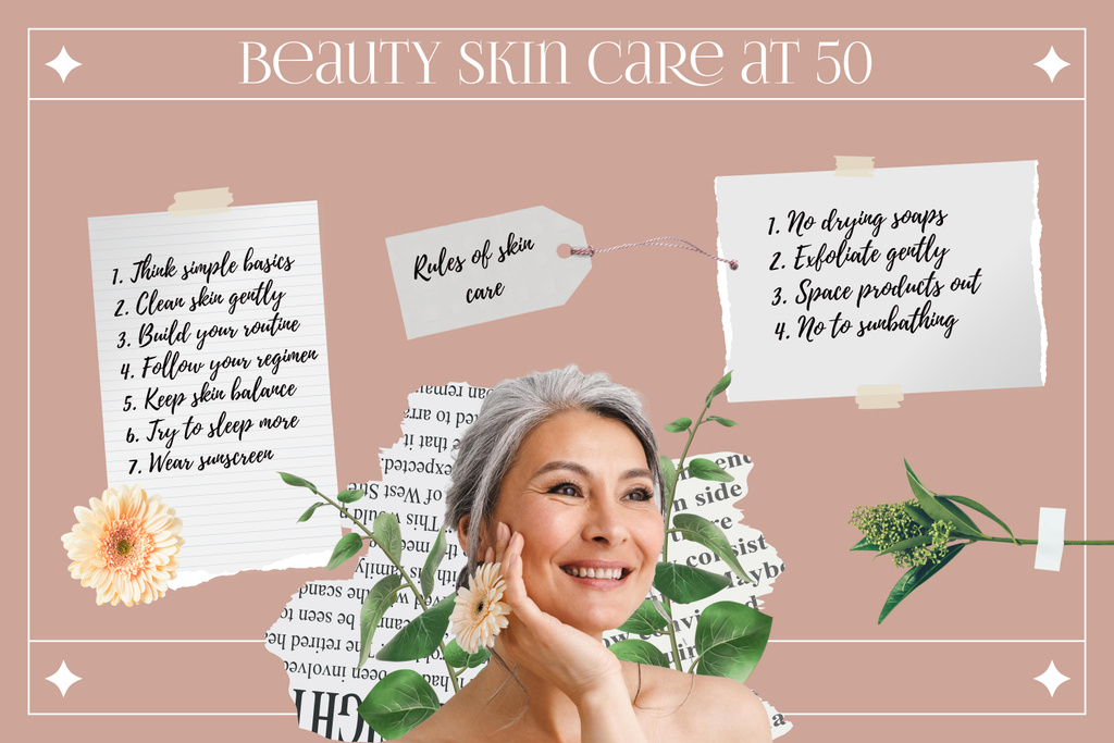 Skincare with Beautiful Elder Woman Mood Board Design Template
