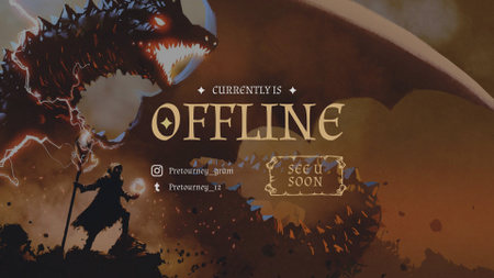 Продвижение игрового канала с драконом и персонажем Twitch Offline Banner – шаблон для дизайна