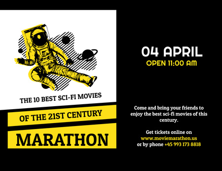 Space Movies Marathon With Astronaut In Space Invitation 13.9x10.7cm Horizontal Design Template