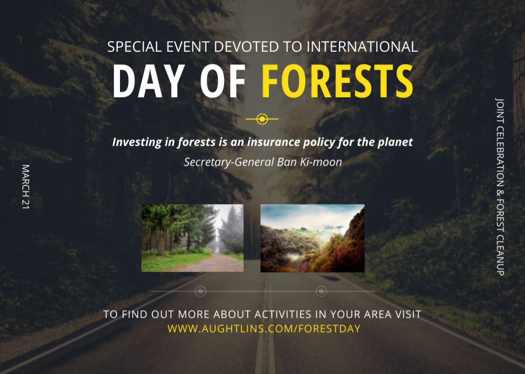 Plantilla de diseño de International Day Of Forests Event Promotion With Forest Road View Postcard 5x7in 