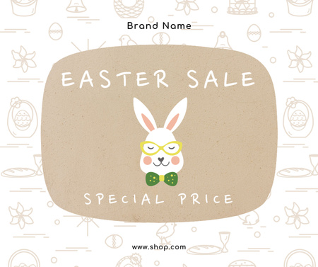 Easter Sale Ad with Cute Rabbit with Bow Tie Facebook Design Template
