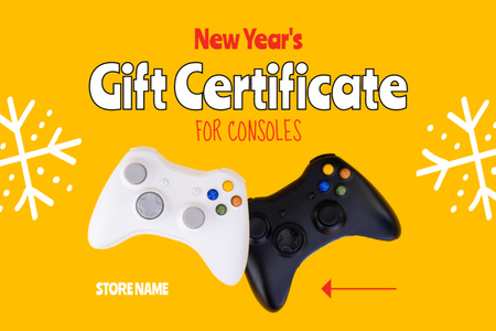 Ontwerpsjabloon van Gift Certificate van New Year's Offer of Gaming Consoles
