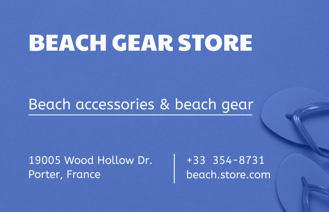 Designvorlage Beach Accessories Store Contact Details für Business Card 85x55mm