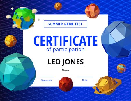 Game Festival Announcement Certificate Modelo de Design