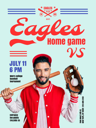 Baseball Home Game Tournament Announcement In July Poster US Design Template