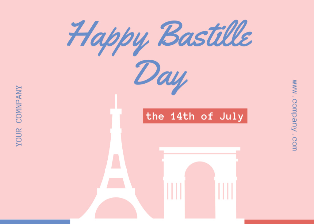 Bastille Day Greetings In Pink Postcard 5x7in Tasarım Şablonu