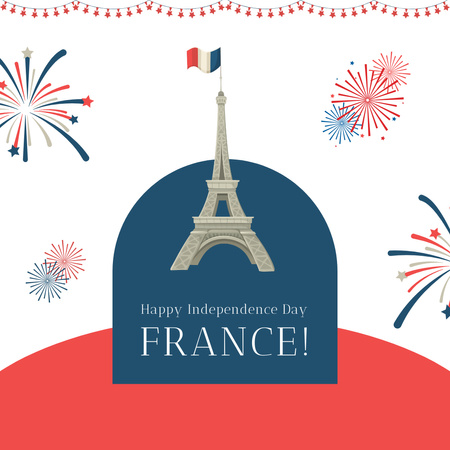 Template di design biglietto di auguri per il giorno dell'indipendenza della francia Instagram