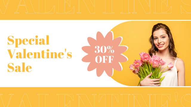 Valentine's Day Special Sale with Woman with Tulips FB event cover Design Template