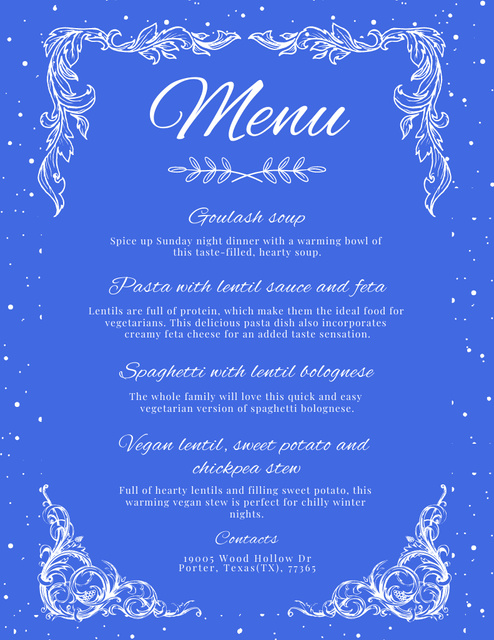 Classic List Of Dishes In Cafe Menu 8.5x11in Design Template