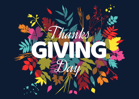 Plantilla de diseño de Saludo del día de acción de gracias en marco de hojas de otoño Postcard 