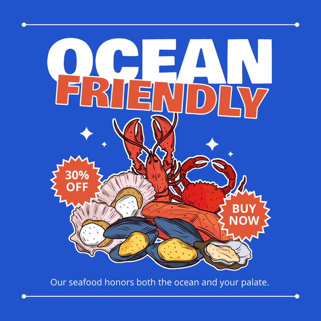 Ontwerpsjabloon van Instagram AD van Discount Offer with Illustration of Seafood