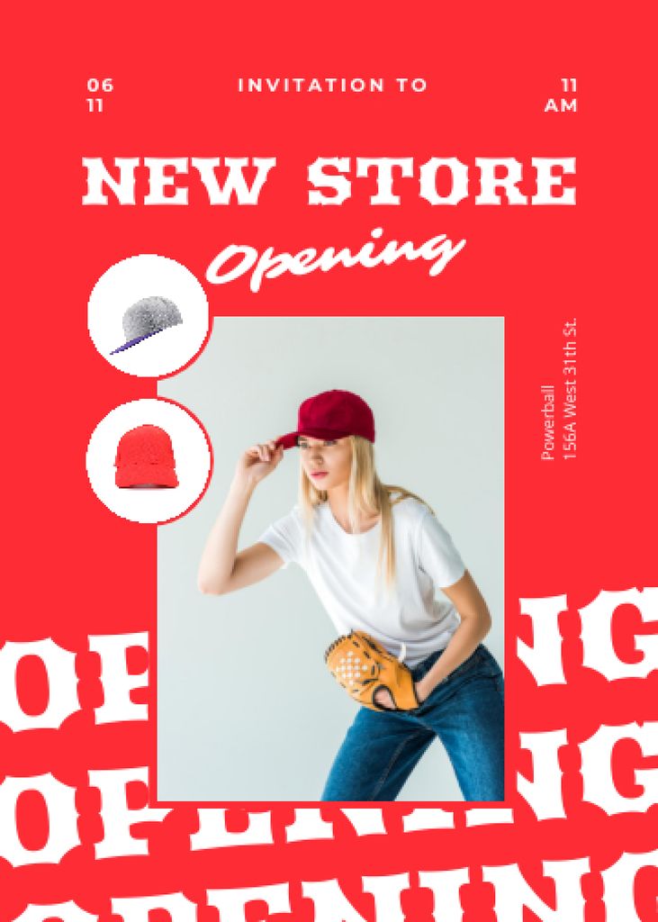 Sport Store Opening Announcement on Red Invitation Design Template