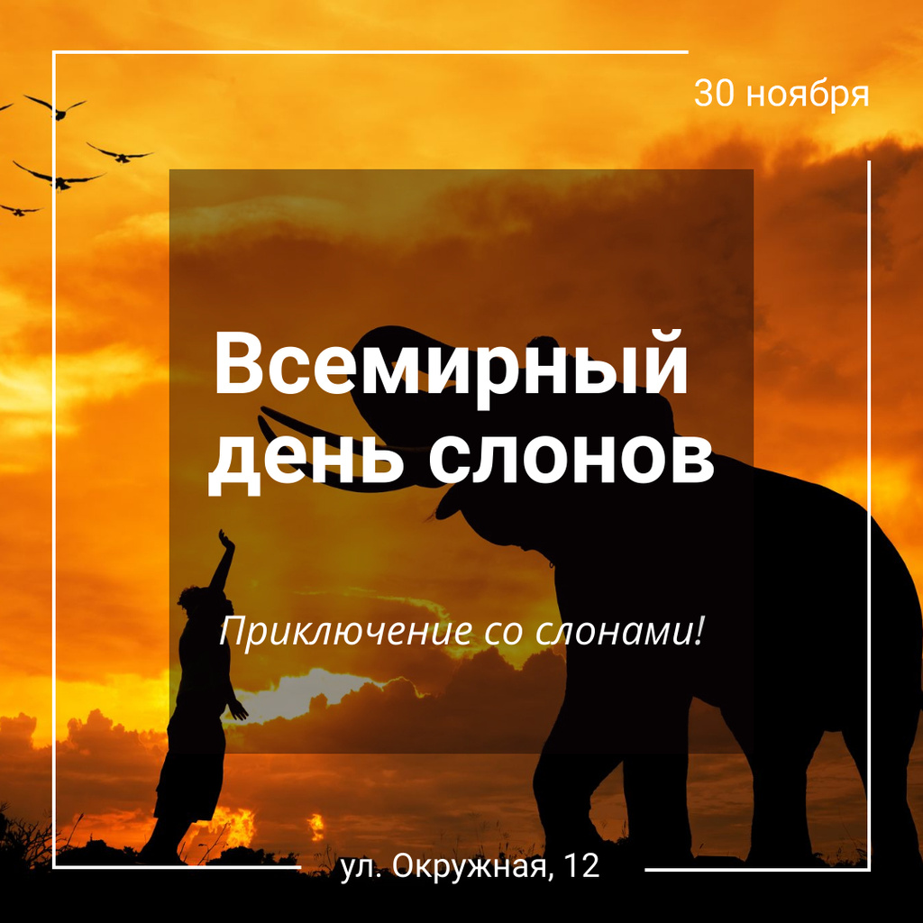 Szablon projektu World Elephant Day greeting on sunset Instagram AD