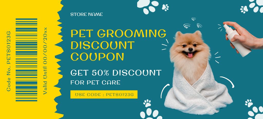 Ontwerpsjabloon van Coupon 3.75x8.25in van Special Promo Code Offer on Pet Grooming Services