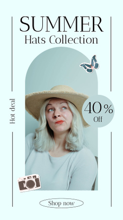 Summer Hats Collection With Discount Offer In Blue TikTok Video Design Template