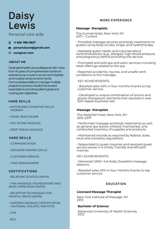 Template di design Personal Care Aide Skills and Experience Resume
