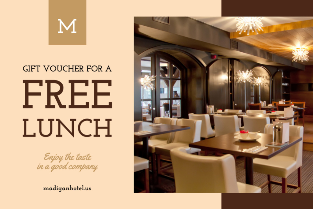 Template di design Lunch Offer with Modern Restaurant Interior Gift Certificate