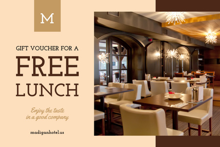 Lunch Offer with Modern Restaurant Interior Gift Certificate Design Template