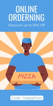 Ad of Online Ordering with Pizza Delivery Guy Graphic Design Template