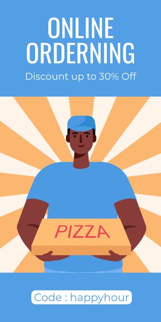 Ad of Online Ordering with Pizza Delivery Guy Graphicデザインテンプレート