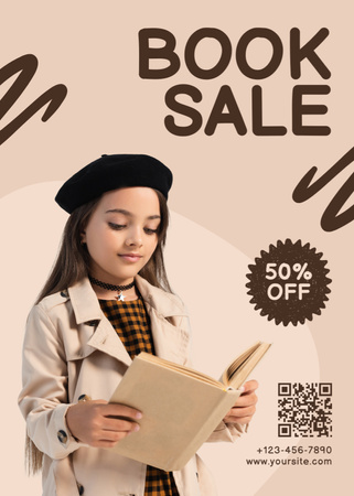 Books Sale Ad with Little Girl Reader Flayer Design Template