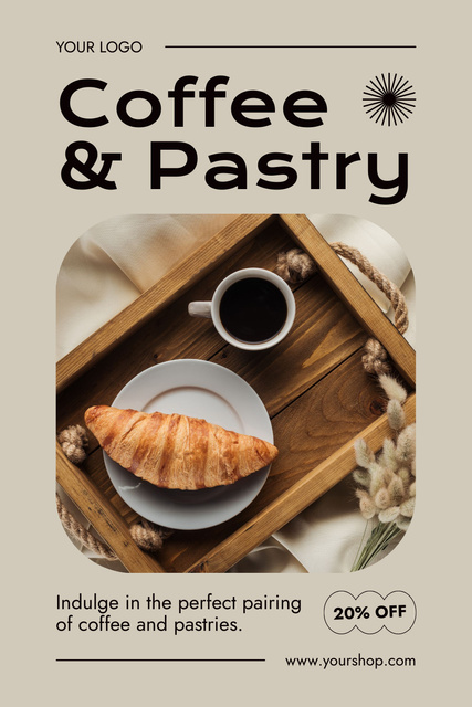 Plantilla de diseño de Delicious Croissant And Coffee At Reduced Price Offer Pinterest 