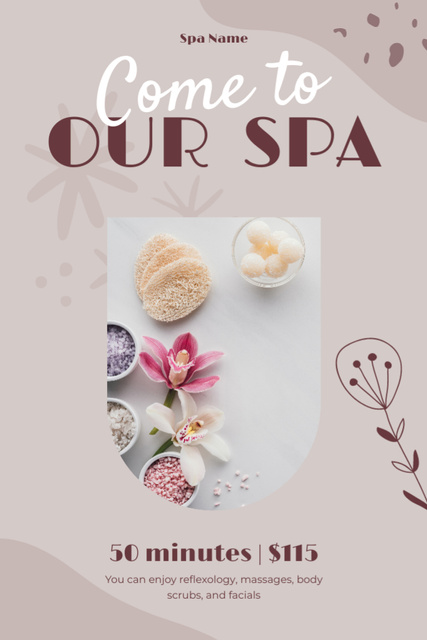 Spa Salon Invitation with Flowers Tumblr Tasarım Şablonu