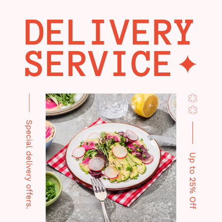 Modèle de visuel Annonce du service de livraison avec plat savoureux sur assiette - Instagram AD