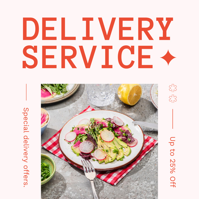 Template di design Ad of Delivery Service with Tasty Dish on Plate Instagram AD