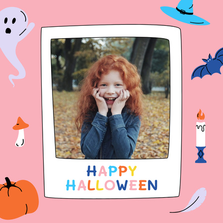 Platilla de diseño Halloween Greeting with Cute Girl in Autumn Park Animated Post