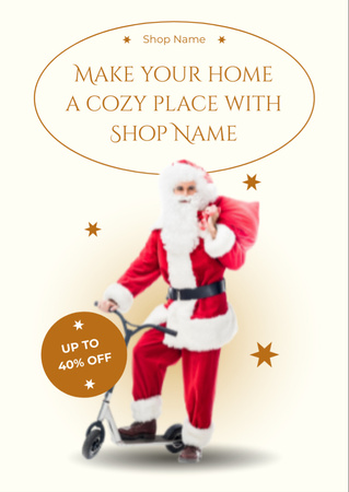 Shop Advertisement with Santa Claus on Scooter Flyer A6 Design Template