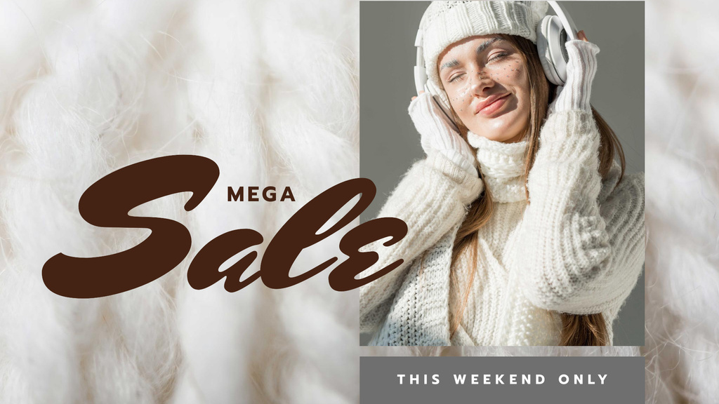Modèle de visuel Sale Offer Girl in Headphones and Cozy Knitwear - FB event cover