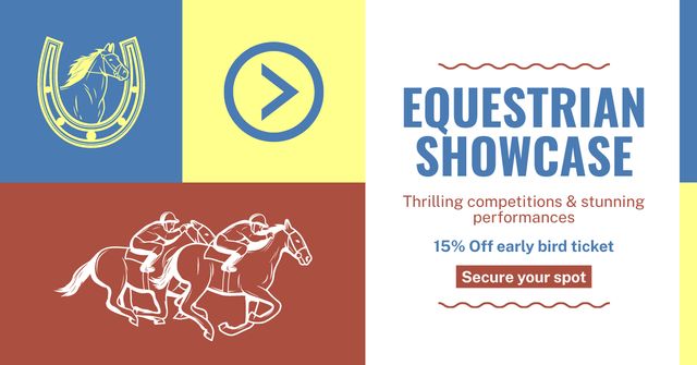 Plantilla de diseño de Discount on Early Booking of Tickets for Equestrian Competitions Facebook AD 