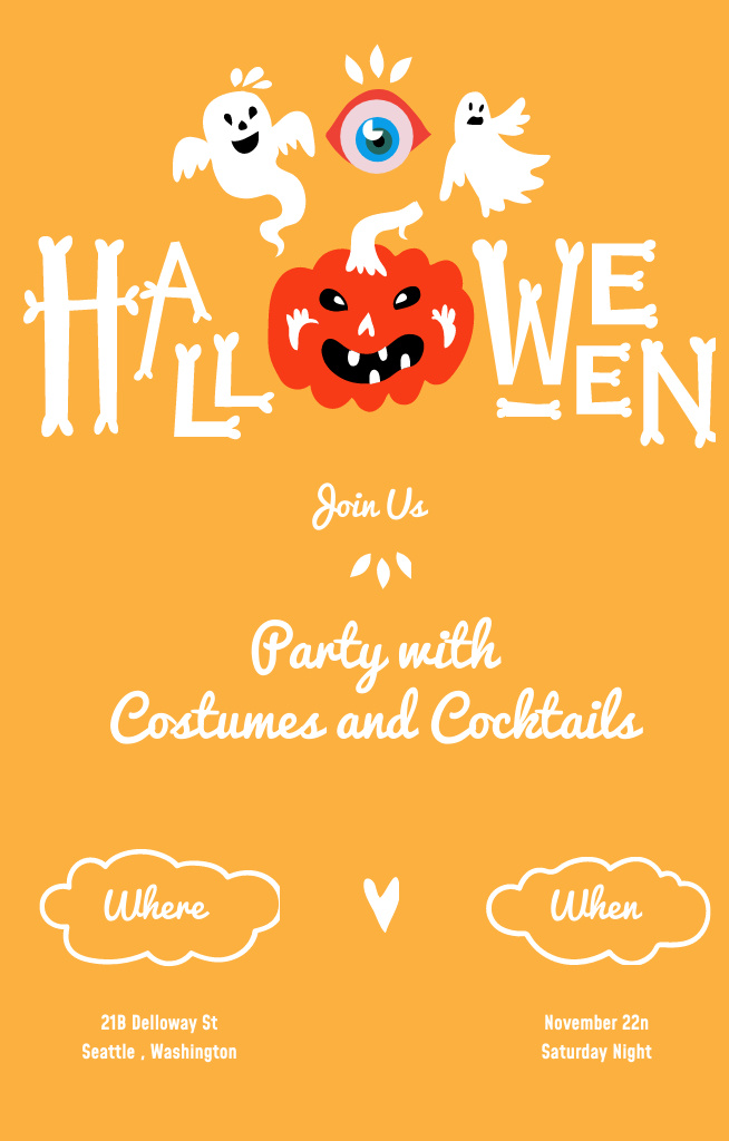 Halloween Party With Pumpkin And Ghosts in Orange Invitation 4.6x7.2in Šablona návrhu