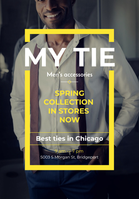 Tie Store Services Offer with Handsome Man Poster 28x40in Šablona návrhu