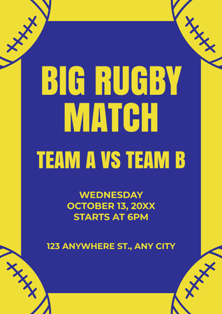 Announcement of Big Rugby Match Poster Design Template