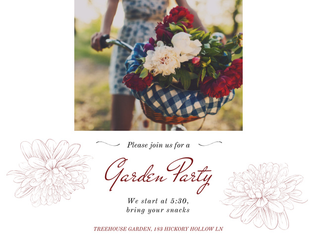 Garden Party Announcement with Summer Floral Image Flyer 8.5x11in Horizontalデザインテンプレート