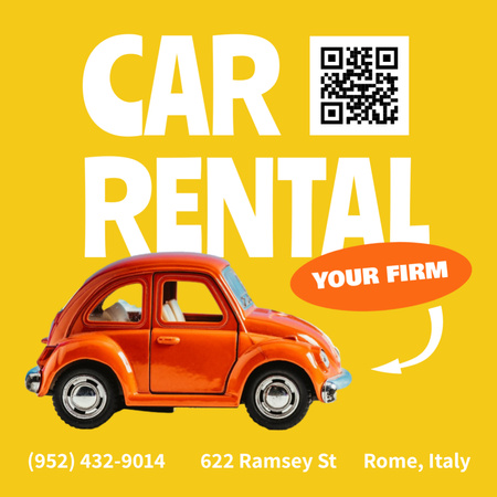 Car Rental Services Ad on Yellow Square 65x65mm Design Template