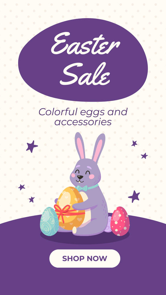 Ontwerpsjabloon van Instagram Story van Easter Sale Ad with Cute Bunny and Colorful Eggs