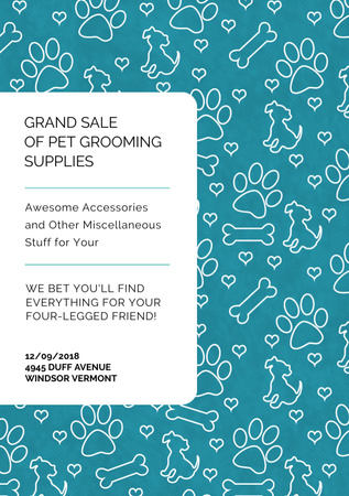 Pet Grooming Supplies Sale with animals icons Flyer A5 Design Template