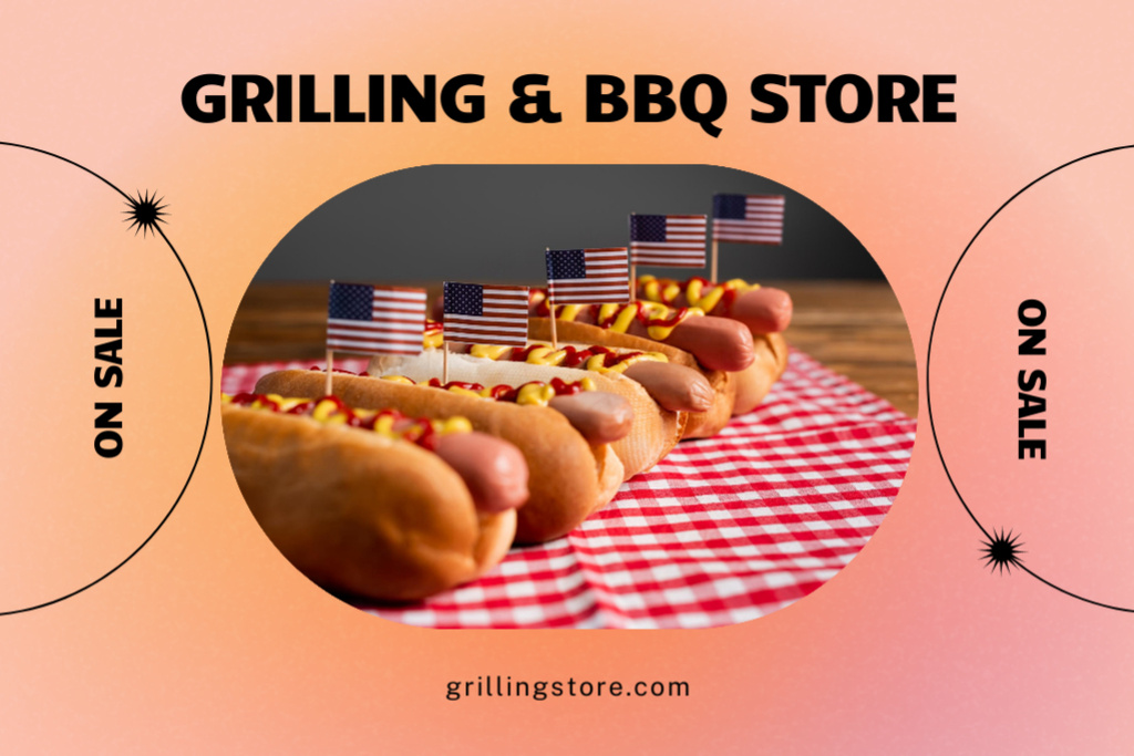 USA Independence Day BBQ Sale Announcement Postcard 4x6in Design Template