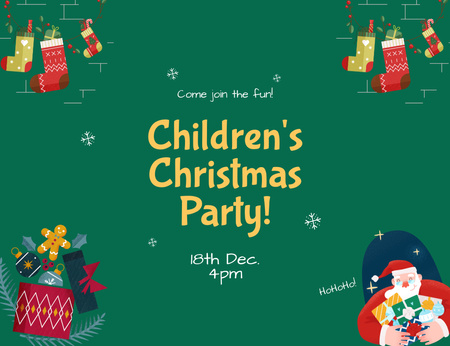 Gyermek karácsonyi parti bejelentés ajándékokkal Invitation 13.9x10.7cm Horizontal tervezősablon