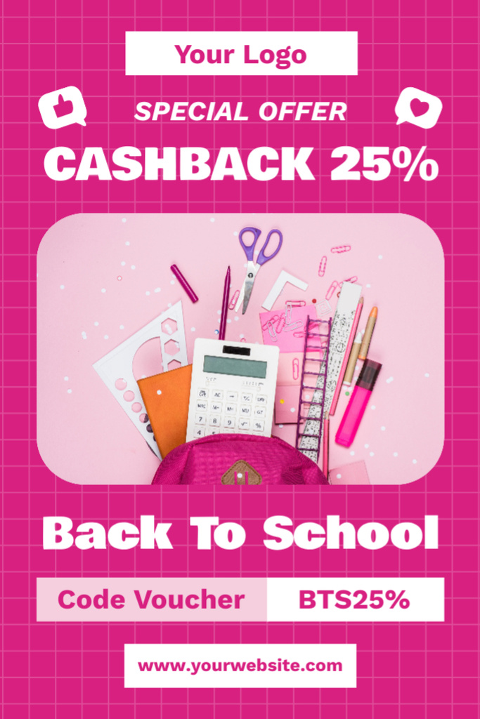Modèle de visuel School Supplies Sale with Cashback on Pink - Tumblr