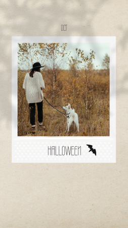 Halloween Inspiration with Girl walking with Dog Instagram Story Design Template