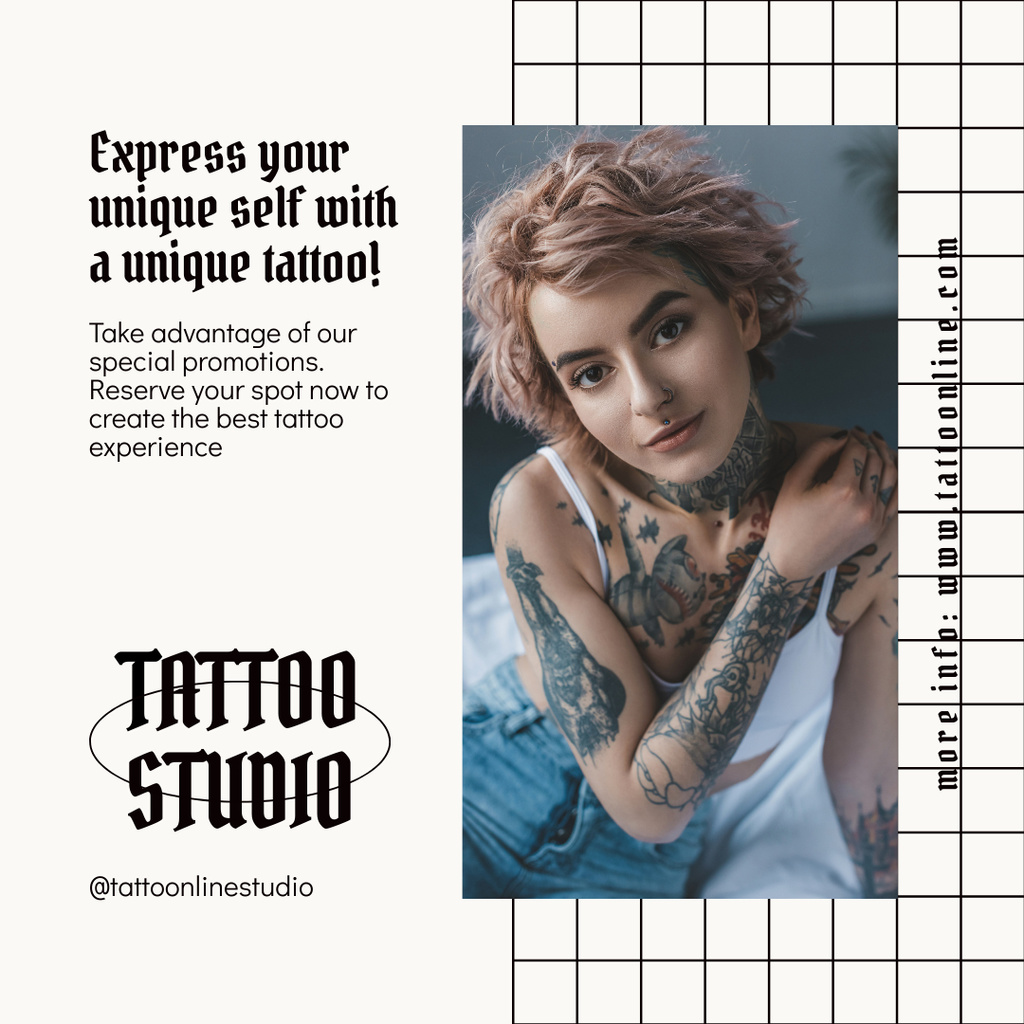 Ontwerpsjabloon van Instagram van Inspirational Description About Tattoo Studio With Service Offer