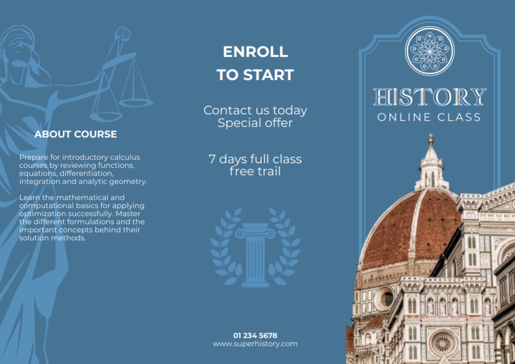 Online History Class Offer Brochure – шаблон для дизайну