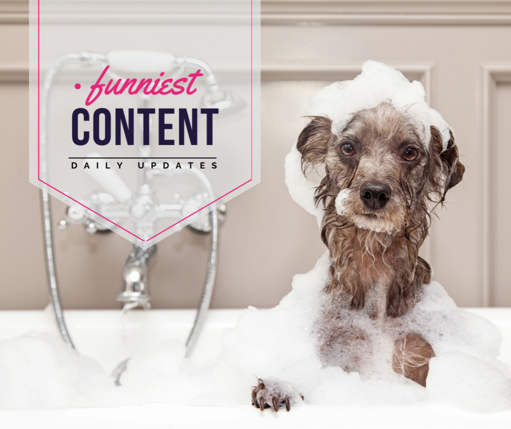 Designvorlage Washing Dog Cute Puppy in Foam für Facebook