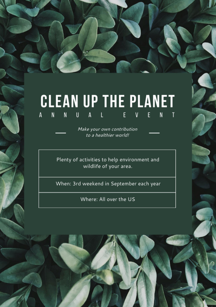 Ecological Event Announcement with Plant Leaves Flyer A5 Modelo de Design
